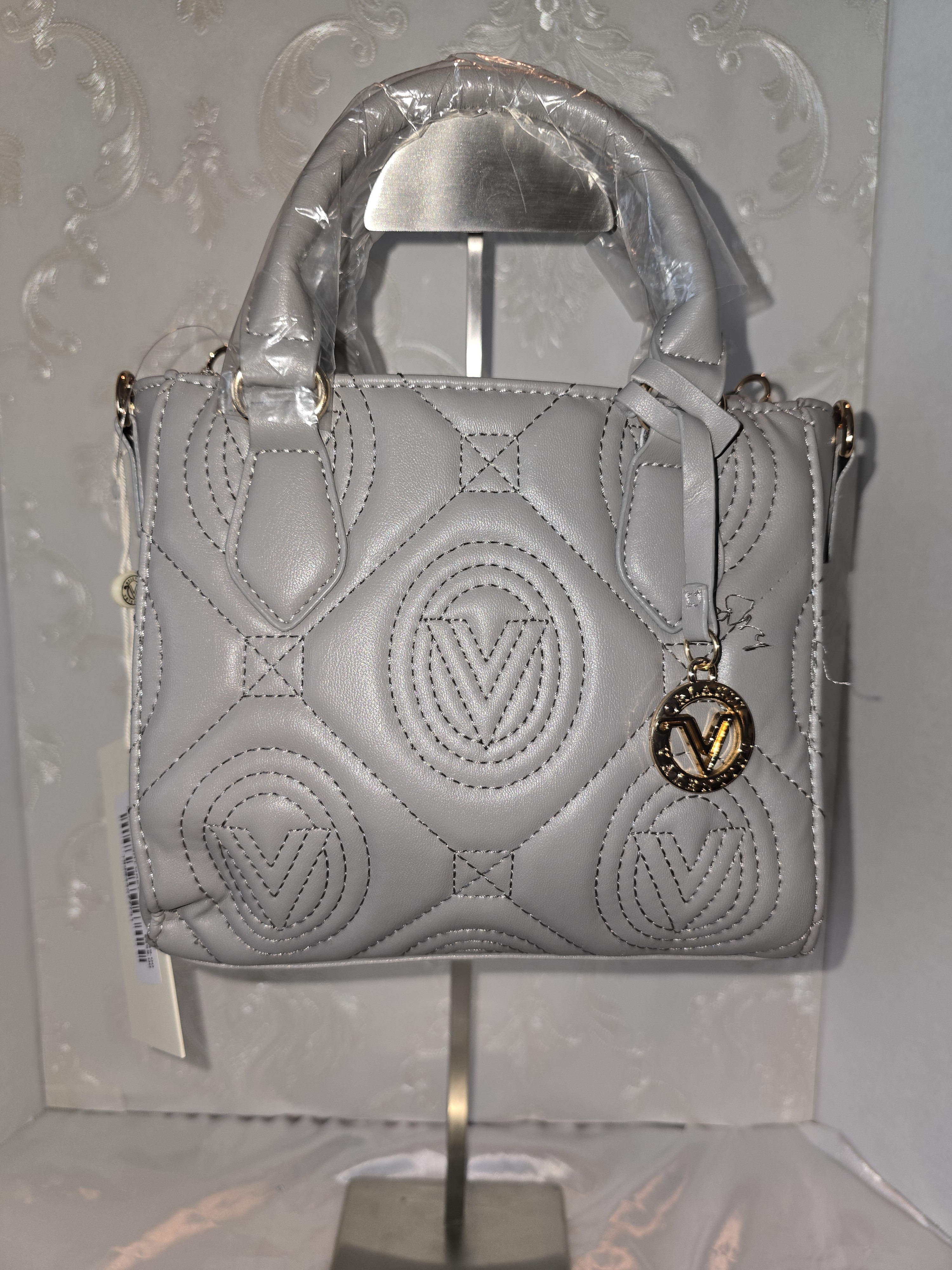 Valentino Orlandi Quilted Top-Handle Satchel - Light Gray & Crossbody